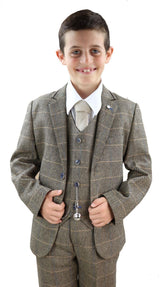 Dječačko smeđe-smeđe tvidasto odijelo od 3 dijela - Peaky Blinders Suit Albert