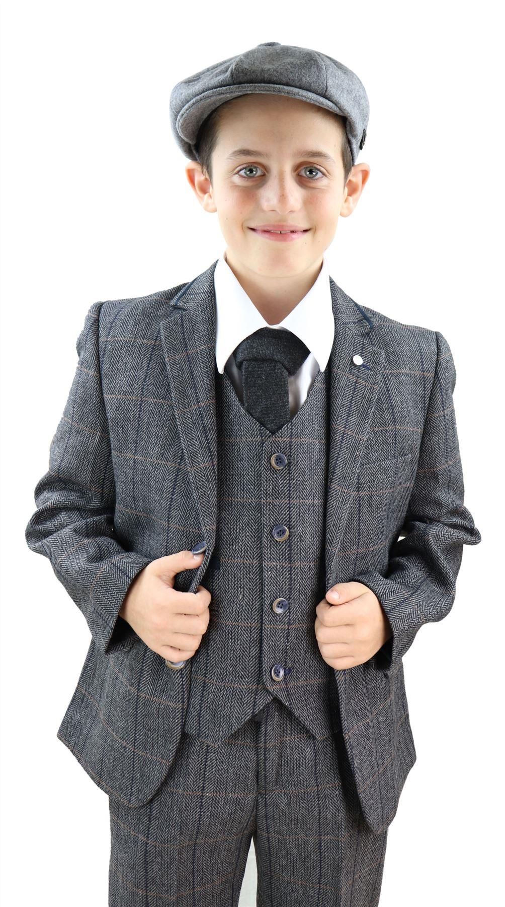 Dječačko sivo tvidasto odijelo Peaky Blinders od 3 dijela Albert - Vjenčano odijelo