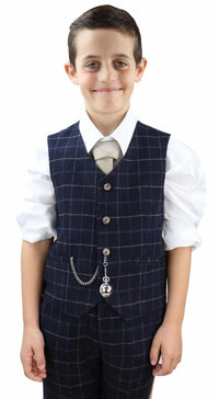 Dječje tamnoplavo karirano odijelo od 3 dijela - Peaky Blinders Suit Shelby