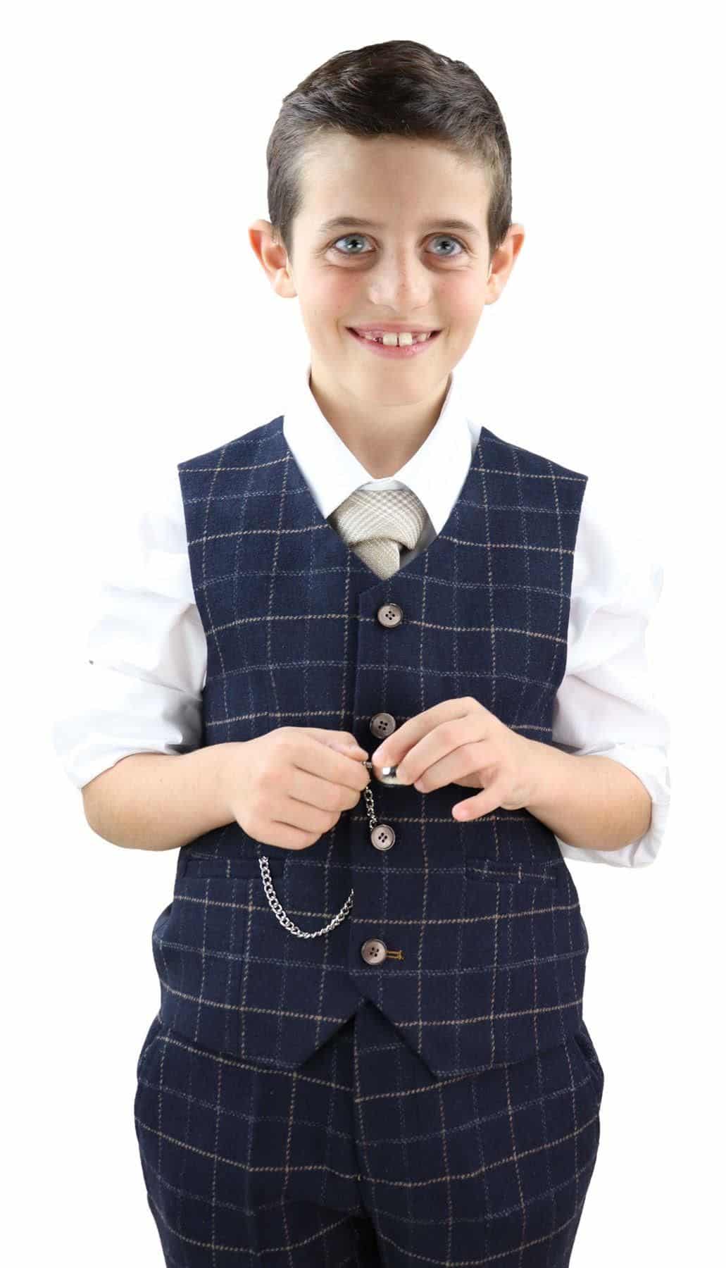 Dječje tamnoplavo karirano odijelo od 3 dijela - Peaky Blinders Suit Shelby