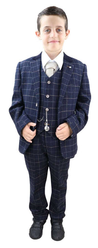 Dječje tamnoplavo karirano odijelo od 3 dijela - Peaky Blinders Suit Shelby