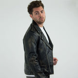 Prava koža Brando - Muška jakna od prave kože s križnim zatvaračem Brando - crna - zlatna