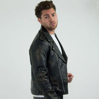 Prava koža Brando - Muška jakna od prave kože s križnim zatvaračem Brando - crna - zlatna