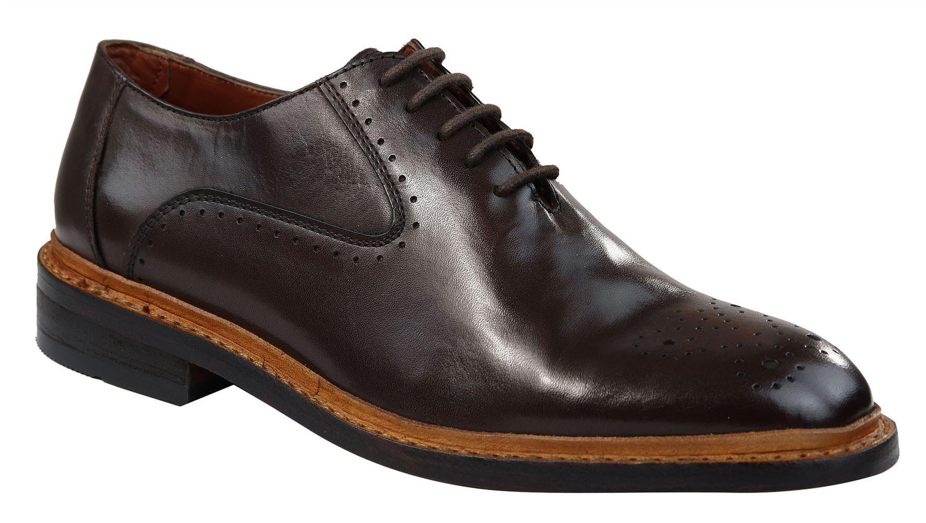 Muške brogue oxford cipele, smeđe crne, s vezicama, kožne, Goodyear, s rubom