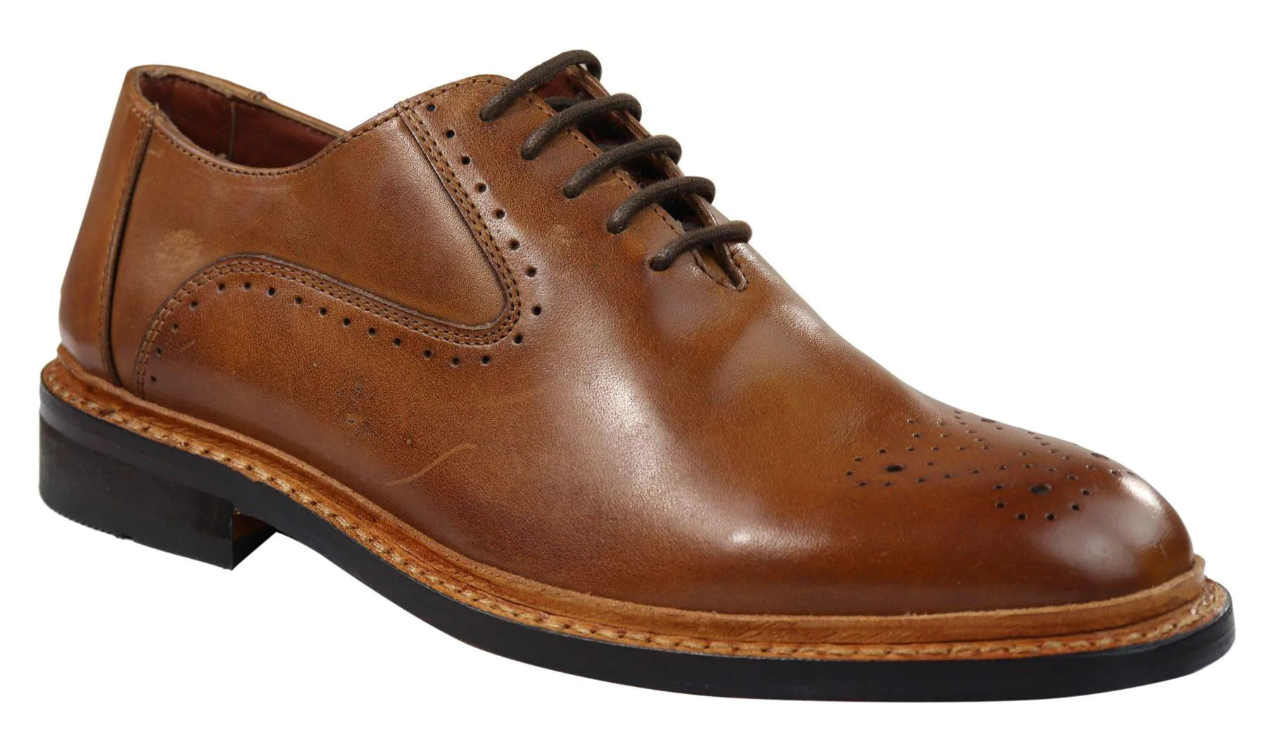 Muške brogue oxford cipele, smeđe, crne, s vezicama, kožne, Goodyear, s rubom