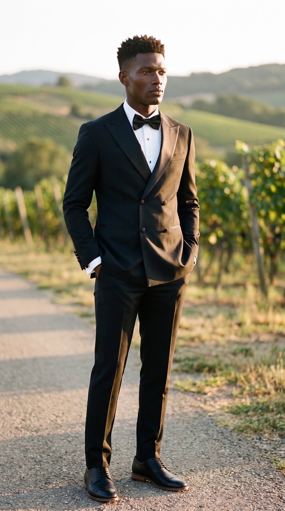 Look #801 styled with Aspen - Muško crno dvodijelno odijelo za smoking s dvostrukim kopčanjem