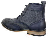 Cavani Sherlock - Muške gležnjače od kože i tvida s uzorkom riblje kosti