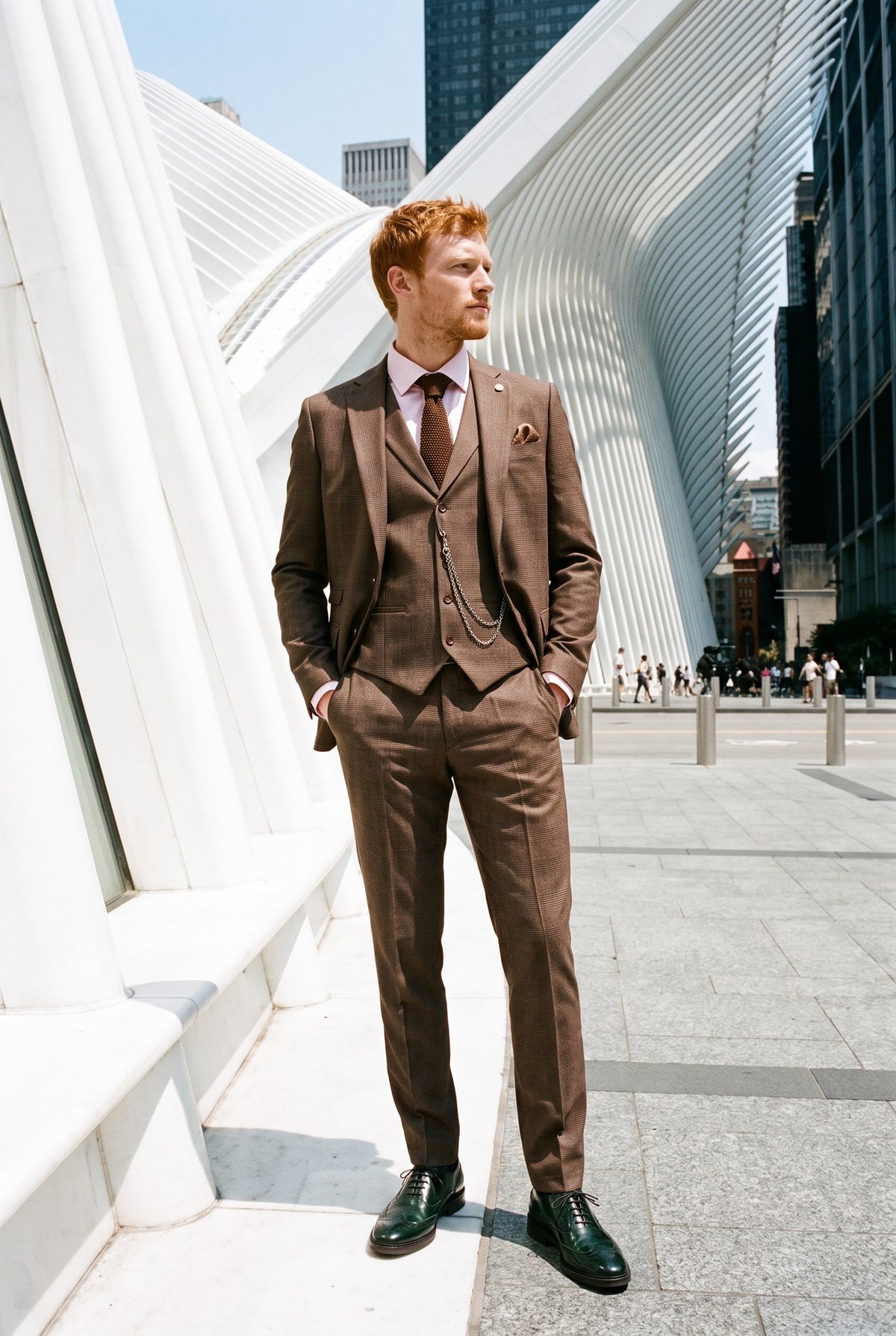 Look #1010 styled with TP-50 - Muško smeđe odijelo Prince of Wales s kariranim uzorkom od 3 dijela