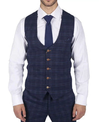 Muški plavi karirani prsluk Marc Darcy Prince of Wales, elegantni ležerni, uski kroj, Chigwell