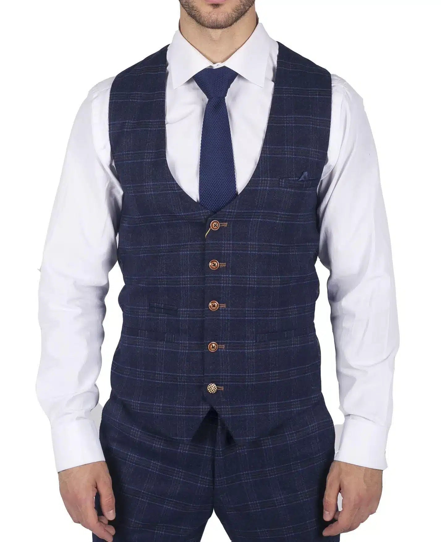 Muški plavi karirani prsluk Marc Darcy Prince of Wales, elegantni ležerni, uski kroj, Chigwell