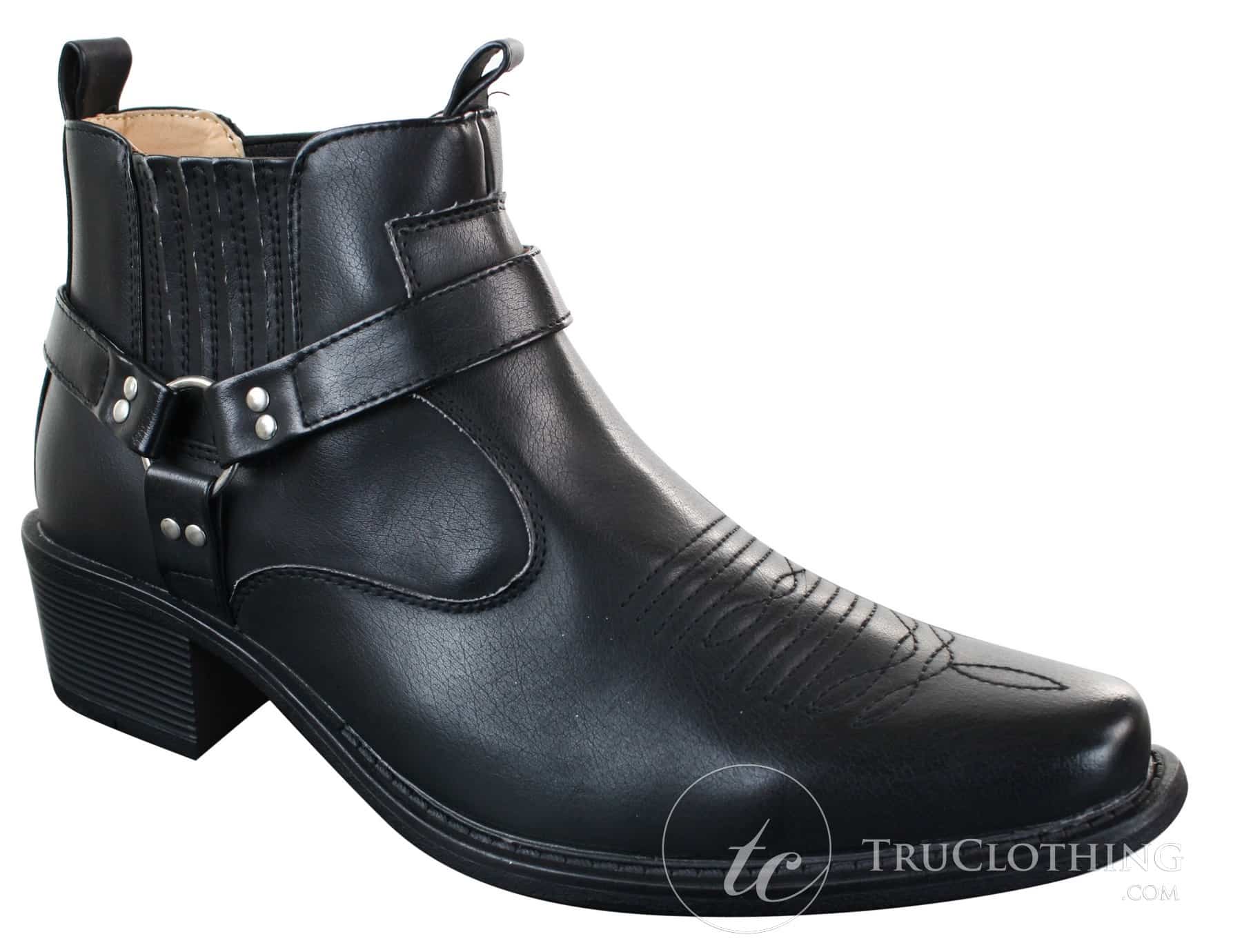 CLASSIQUE MBO 3136 Muške smeđe crne gležnjače od kože s kopčom za kaubojski stil jahanja