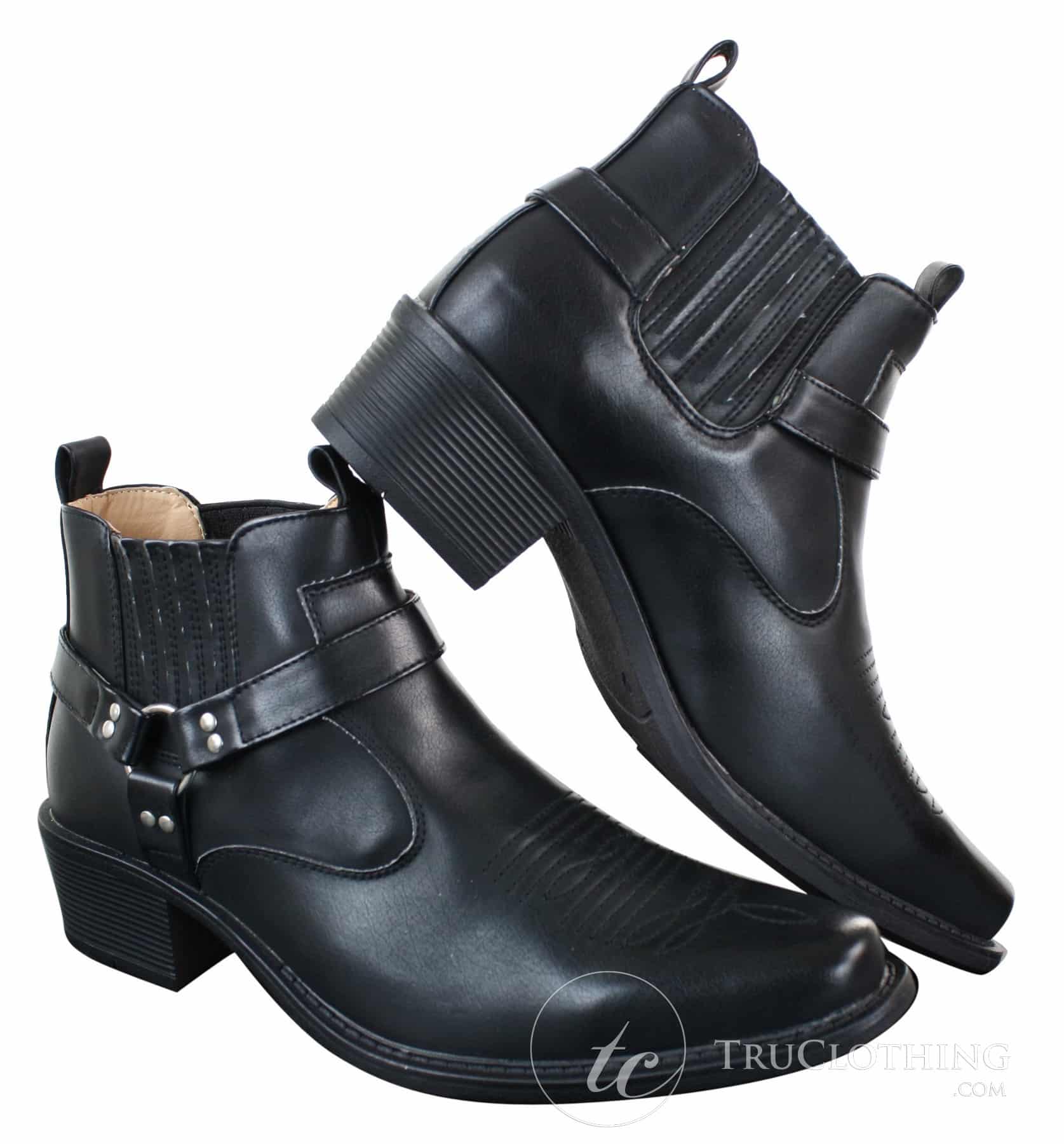 CLASSIQUE MBO 3136 Muške smeđe crne gležnjače od kože s kopčom za kaubojski stil jahanja