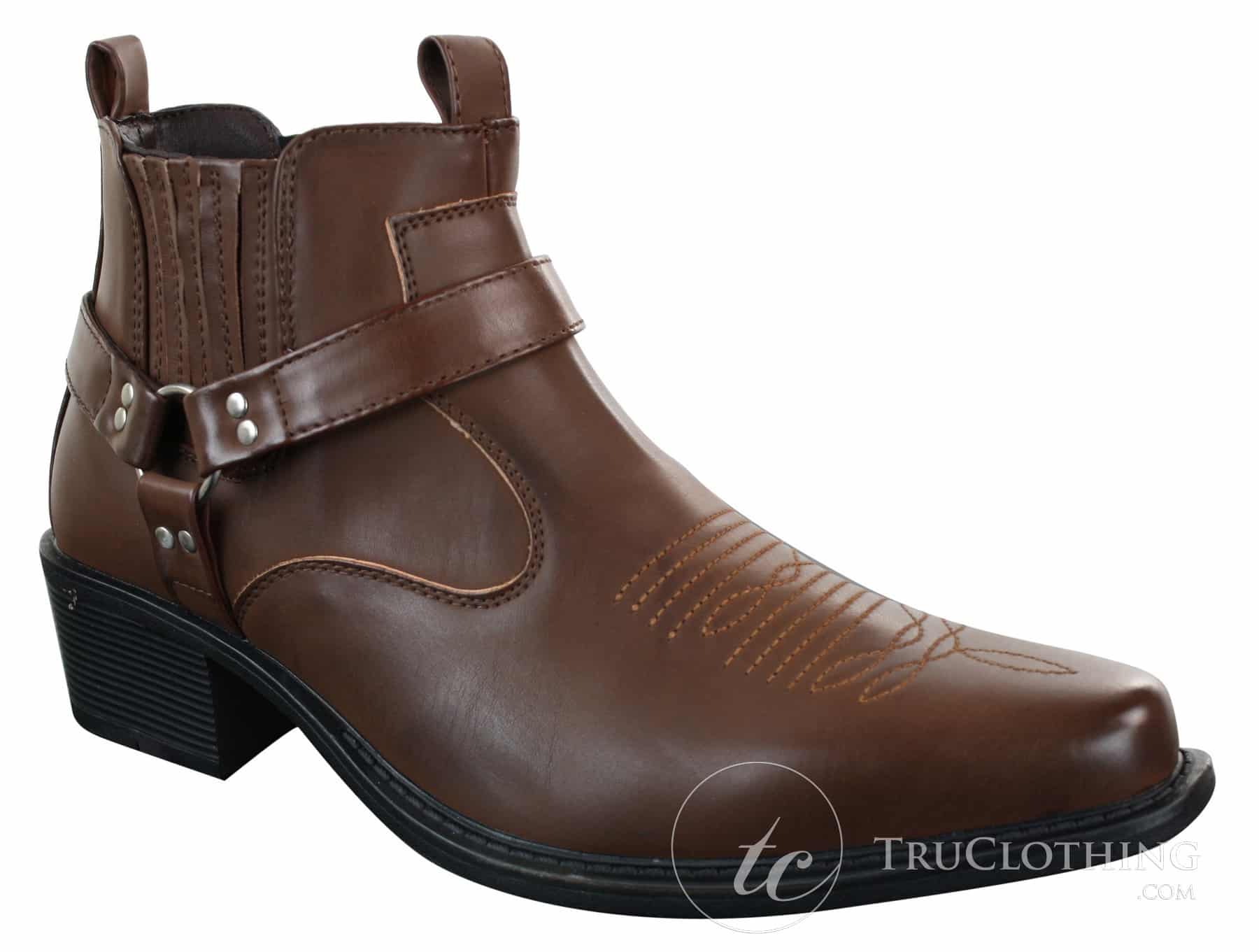 CLASSIQUE MBO 3136 Muške smeđe crne gležnjače od kože s kopčom za kaubojski stil jahanja