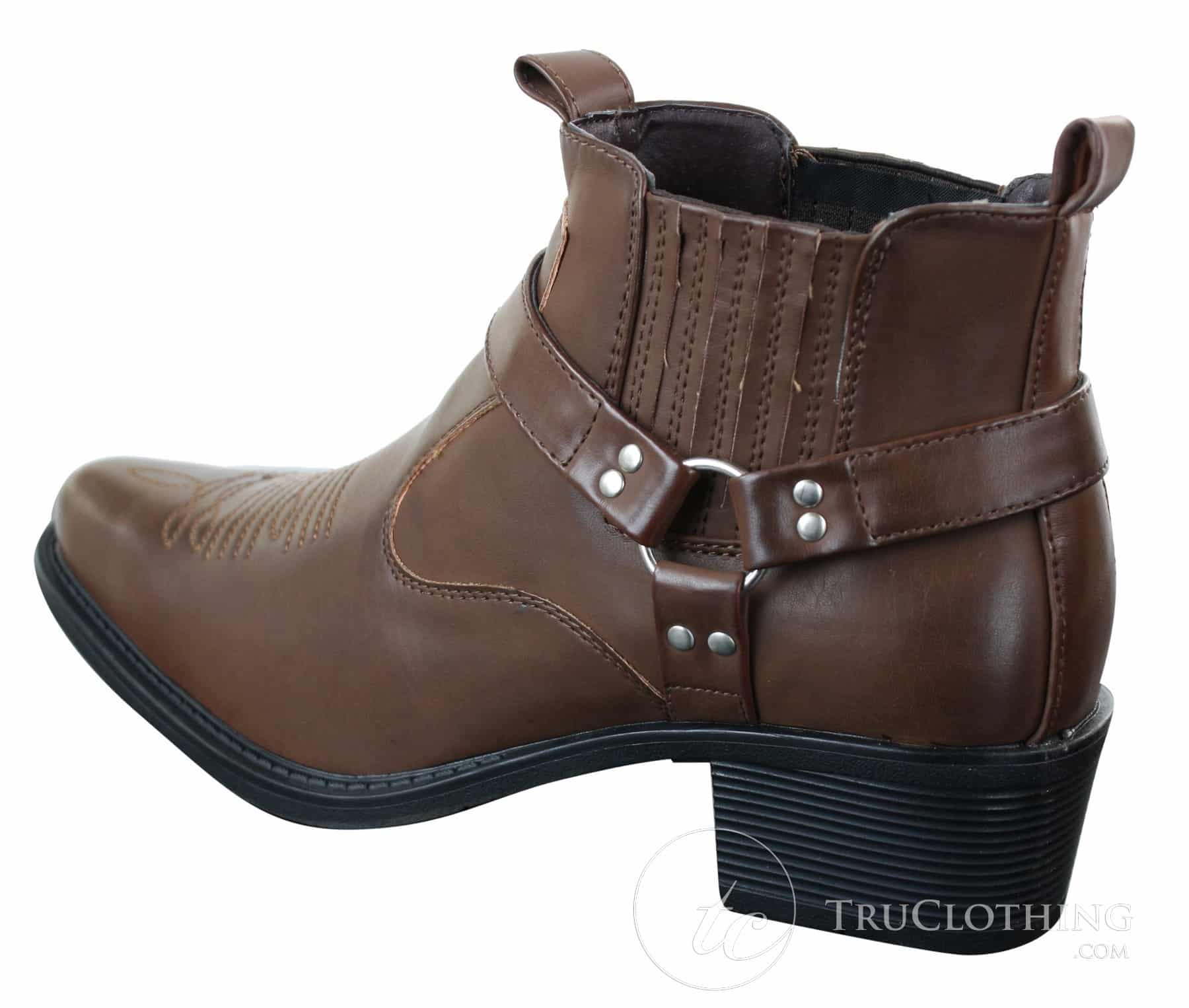 CLASSIQUE MBO 3136 Muške smeđe crne gležnjače od kože s kopčom za kaubojski stil jahanja