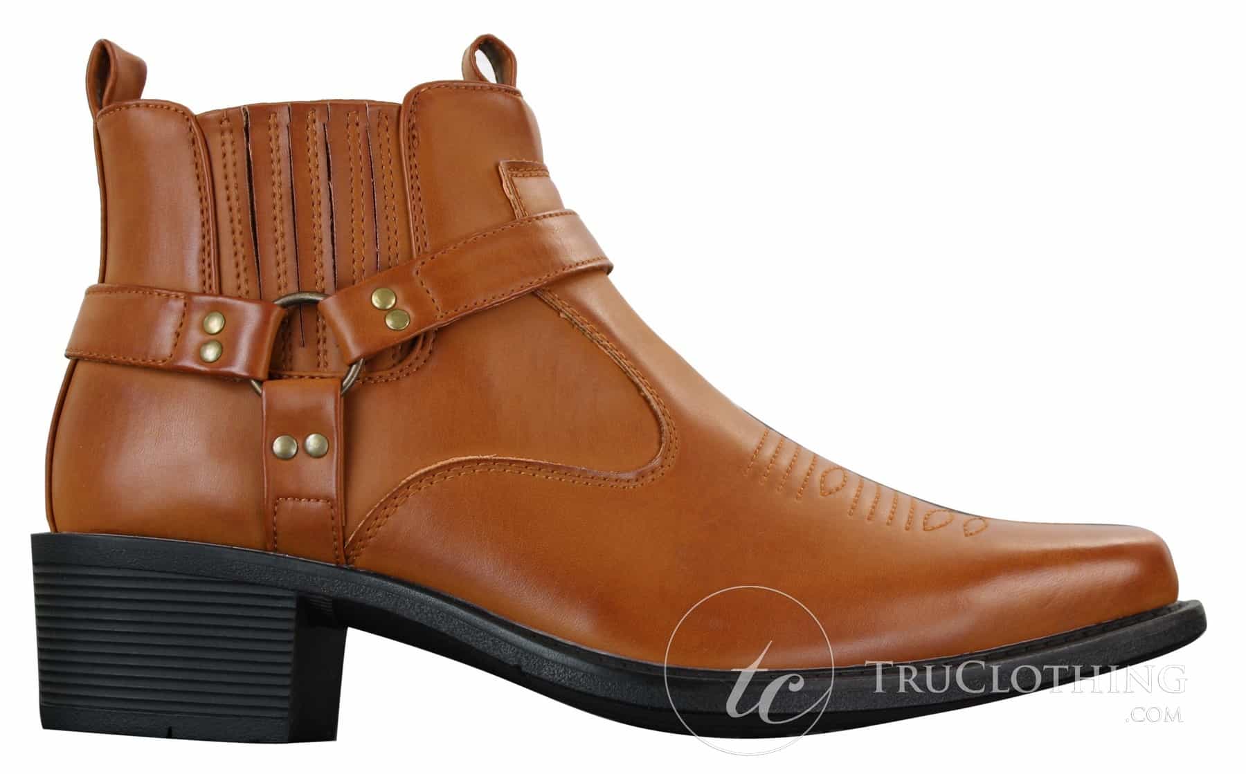 CLASSIQUE MBO 3136 Muške smeđe crne gležnjače od kože s kopčom za kaubojski stil jahanja