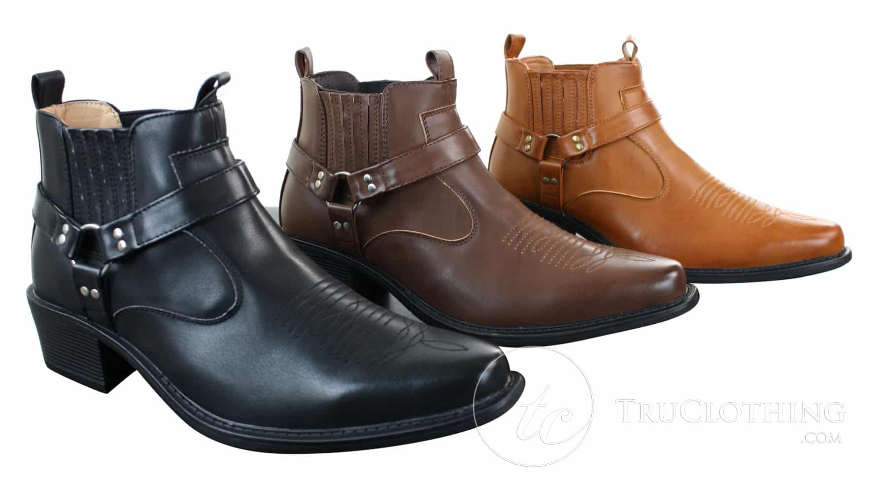 CLASSIQUE MBO 3136 Muške smeđe crne gležnjače od kože s kopčom za kaubojski stil jahanja