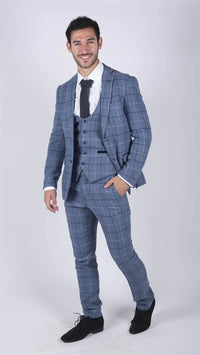 Muški Marc Darcy svijetloplavi tamnoplavi karirani sako elegantnog ležernog tvida slim kroja Clinton