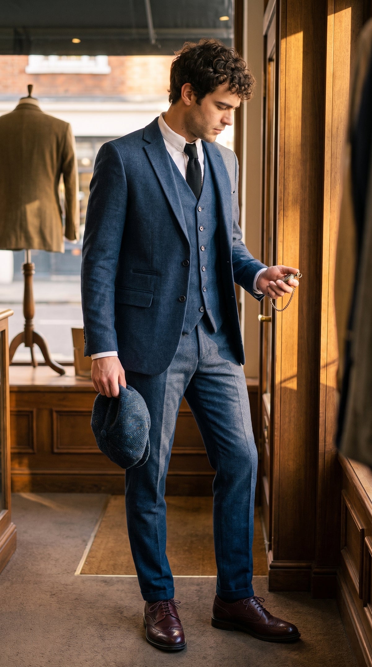 Look #828 styled with Muško tamnoplavo vuneno odijelo Peaky Blinders