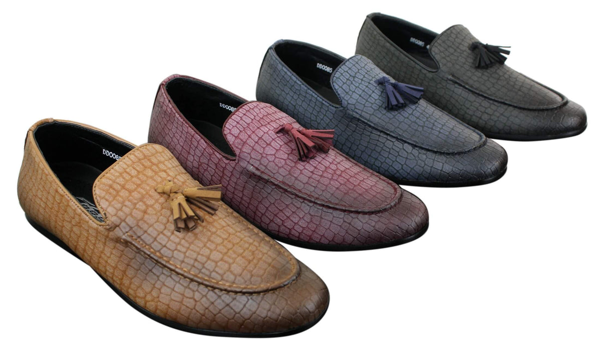 Elong DD0085 - Muške mokasine od zmijske krokodilske kože, PU, slip-on resicama, udobne vintage cipele
