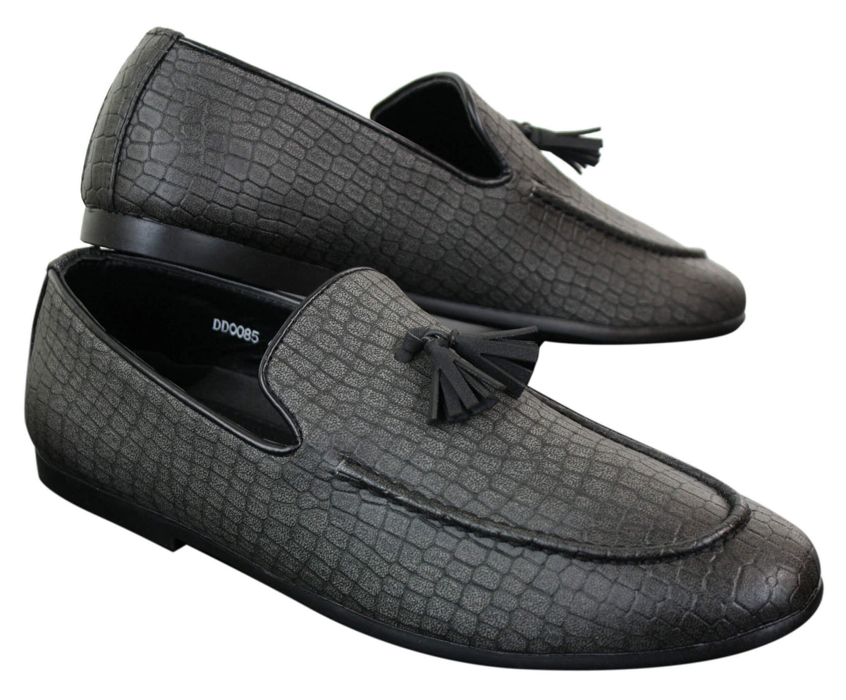 Elong DD0085 - Muške mokasine od zmijske krokodilske kože, PU, slip-on resicama, udobne vintage cipele