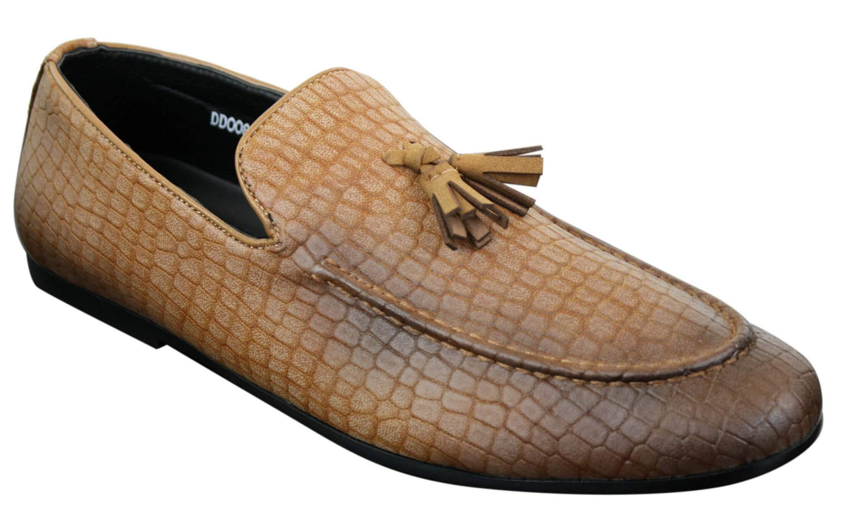 Elong DD0085 - Muške mokasine od zmijske krokodilske kože, PU, slip-on resicama, udobne vintage cipele