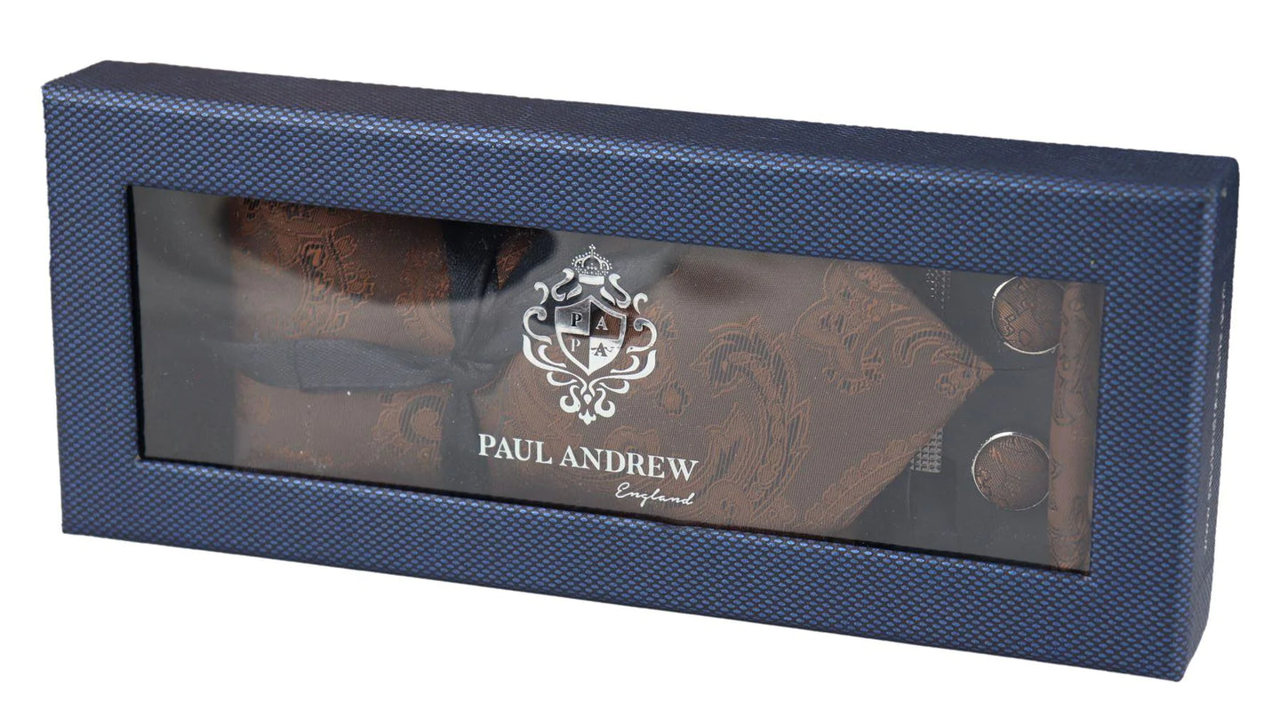 Paisley izrez Smeđa kravata Poklon set Džepna maramica za manžete Kravata s cvjetnim uzorkom od satena