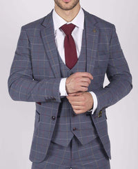 Muški Marc Darcy plavo-sivo-crveni karirani sako elegantnog ležernog tvida slim kroja, boja Drake