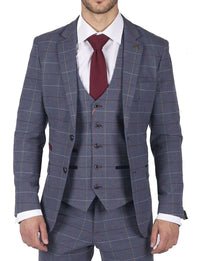 Muški Marc Darcy plavo-sivo-crveni karirani sako elegantnog ležernog tvida slim kroja, boja Drake