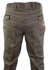 Dx-7 - Muške hlače od tvida s kariranim uzorkom riblje kosti, bež smeđe boje, regularne boje