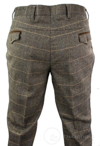 Dx-7 - Muške hlače od tvida s kariranim uzorkom riblje kosti, bež smeđe boje, regularne boje