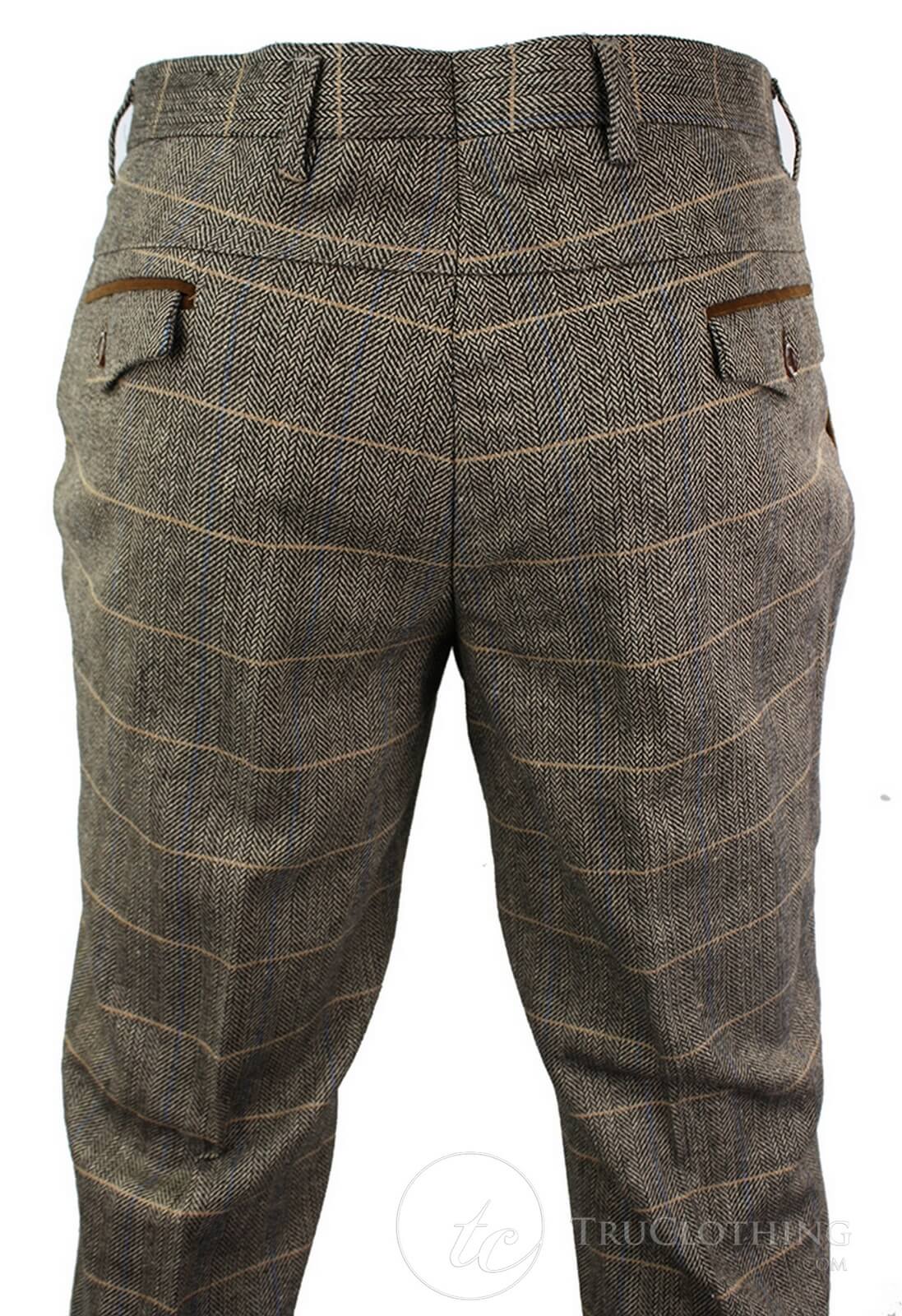 Dx-7 - Muške hlače od tvida s kariranim uzorkom riblje kosti, bež smeđe boje, regularne boje