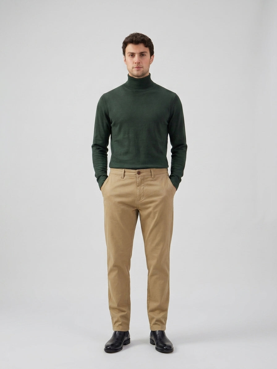 Muške kaki chino hlače od mješavine lana, tencel pamuk, ljetni materijal