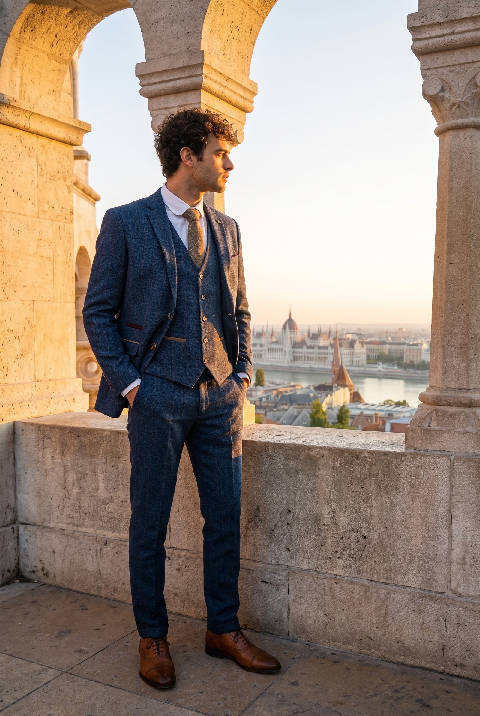Look #365 styled with Scott muško plavo odijelo od tvida s tri dijela