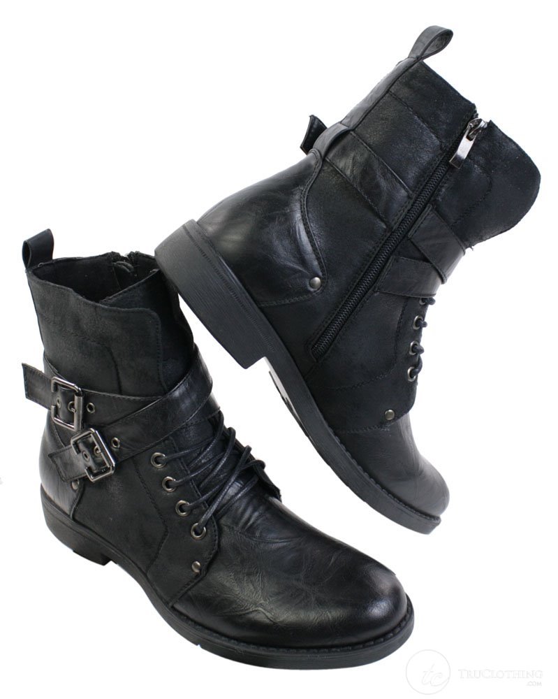 Muške punk rock goth emo gležnjače s smeđom i crnom kožnom kopčom