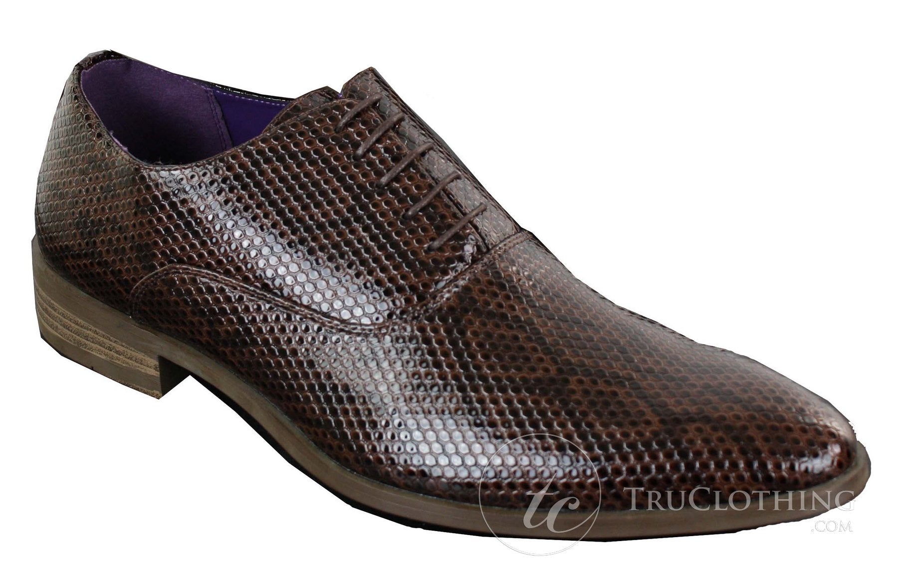 Elong EL0536 - Muške elegantne formalne cipele s vezicama, smeđe i crne, od zmijske sjajne lakirane kože, klasične