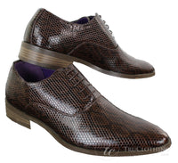 Elong EL0536 - Muške elegantne formalne cipele s vezicama, smeđe i crne, od zmijske sjajne lakirane kože, klasične