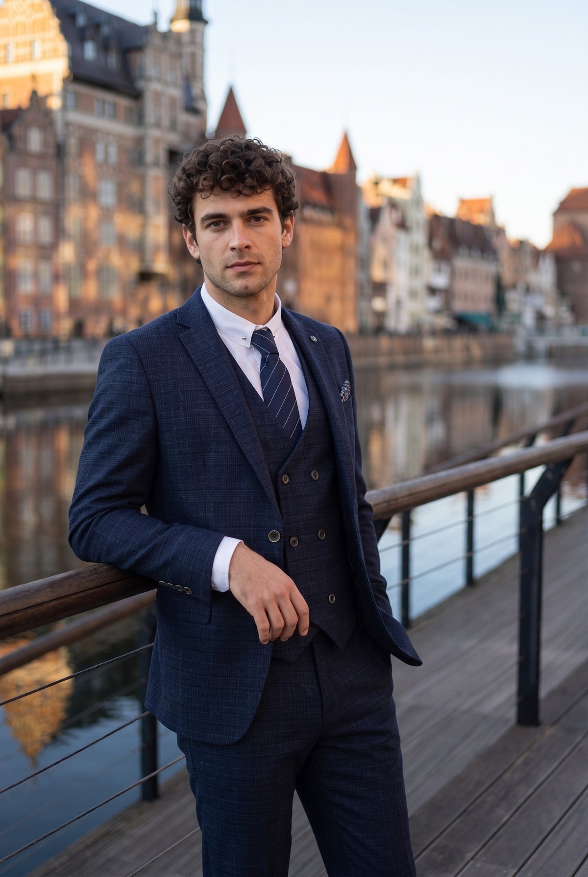 Look #344 styled with Luis - Muško plavo karirano odijelo slim kroja, 3 dijela