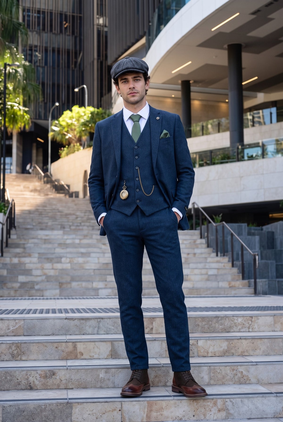 Look #385 styled with Muško tamnoplavo vuneno odijelo Peaky Blinders