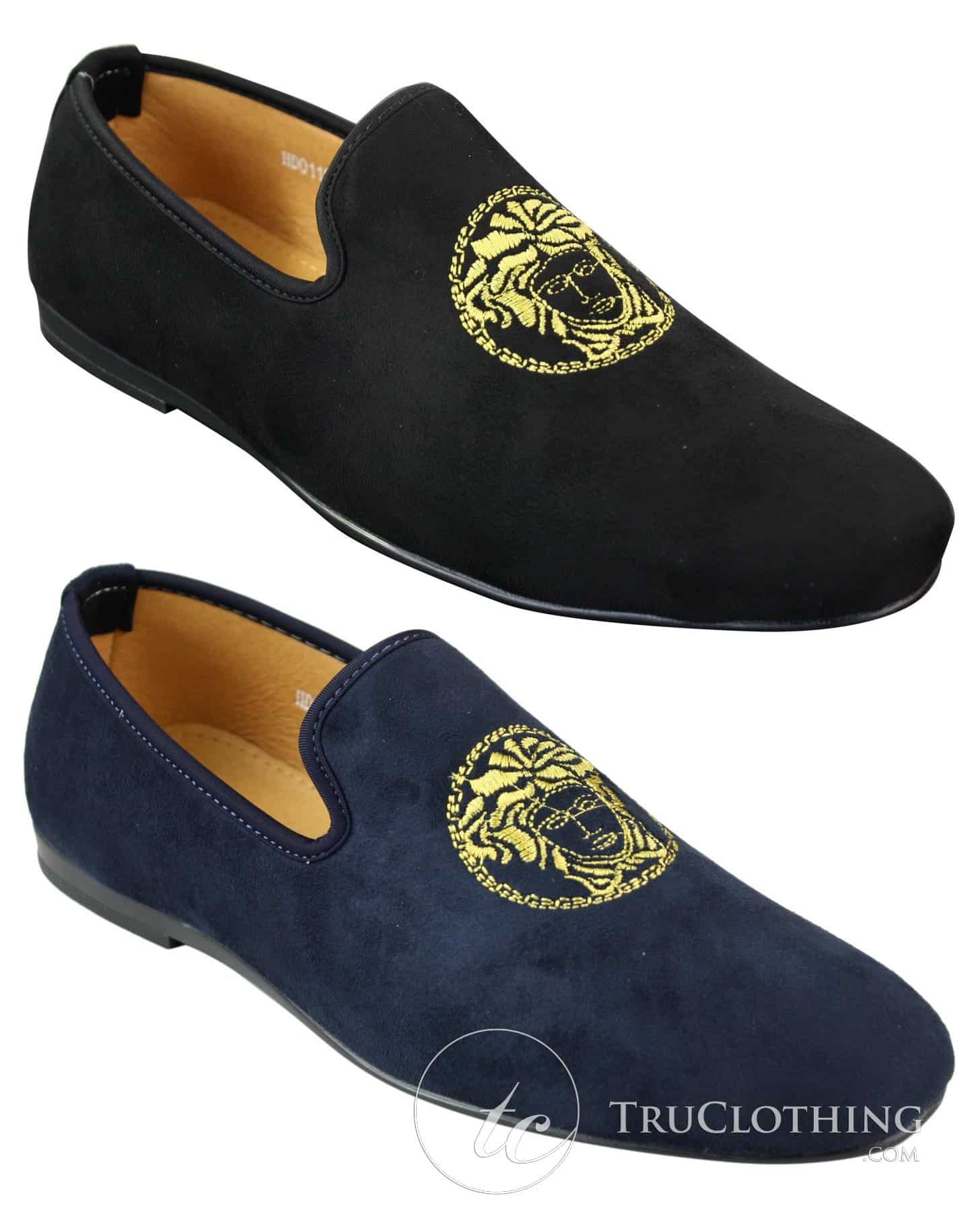 Fiorello HD0112-04 - Muške crne Iconic Medusa Slip-On mokasine Mokasine za vožnju od PU antilopa talijanskog porijekla