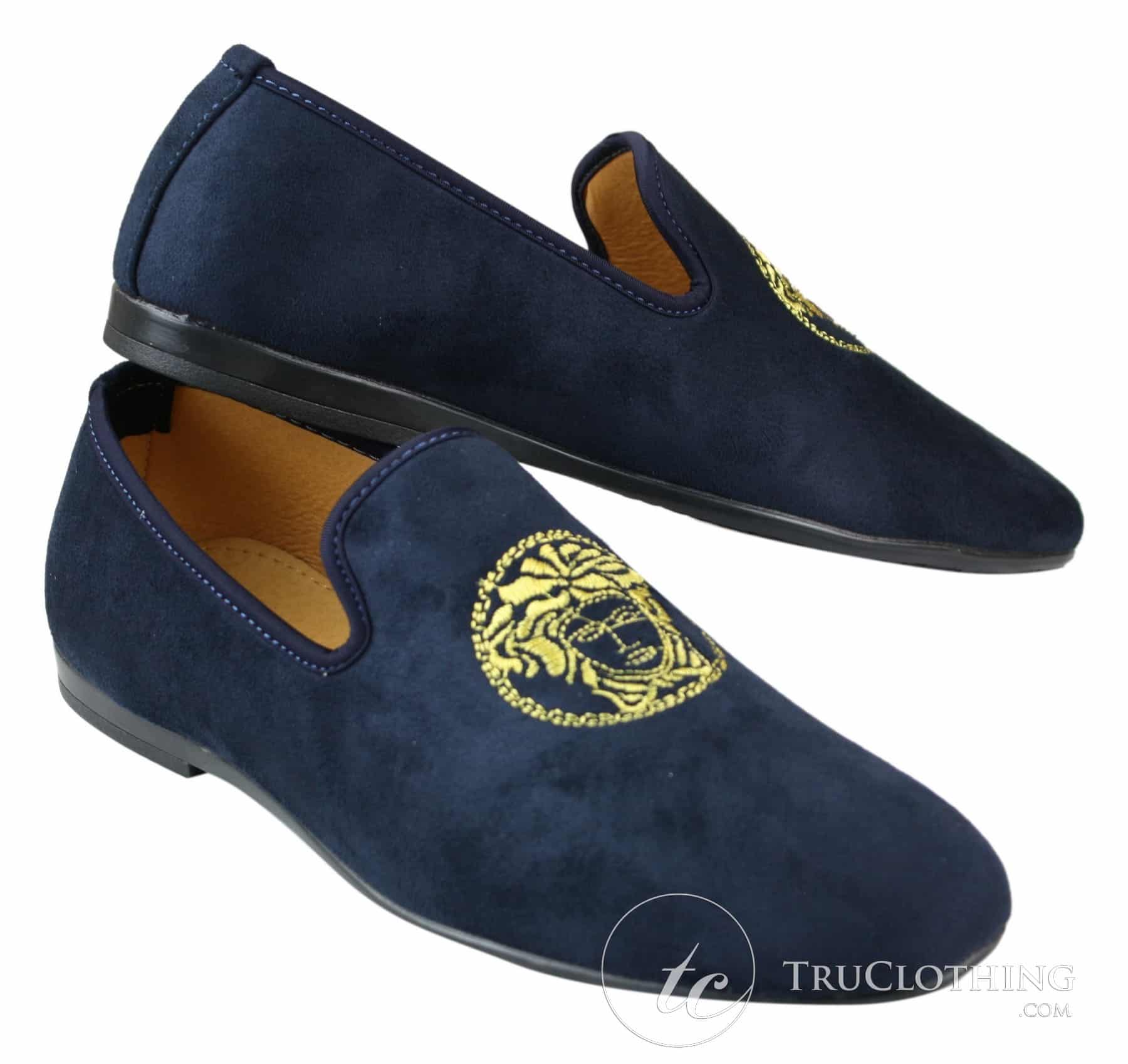 Fiorello HD0112-04 - Muške crne Iconic Medusa Slip-On mokasine Mokasine za vožnju od PU antilopa talijanskog porijekla