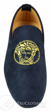Fiorello HD0112-04 - Muške crne Iconic Medusa Slip-On mokasine Mokasine za vožnju od PU antilopa talijanskog porijekla