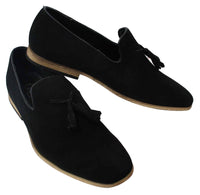 Muške mokasine od brušene kože, slip-on cipele s resama, kožne, crne, udobne