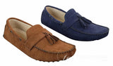 Muške antilop smeđe tamnoplave mokasine s resama, cipele za vožnju, mokasine, kožne slip-on cipele