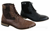 Galax GLX3516 Muške Retro Vintage Urbane Gležnjače Uske Kožne Brušene Čizme s Vezicama Smart Casual