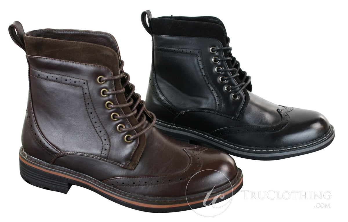 Galax GLX3521 Muške smeđe crne brogue čizme od kože i brušene kože, kaubojske, elegantne i ležerne