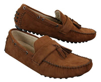 Muške antilop smeđe tamnoplave mokasine s resama, cipele za vožnju, mokasine, kožne slip-on cipele