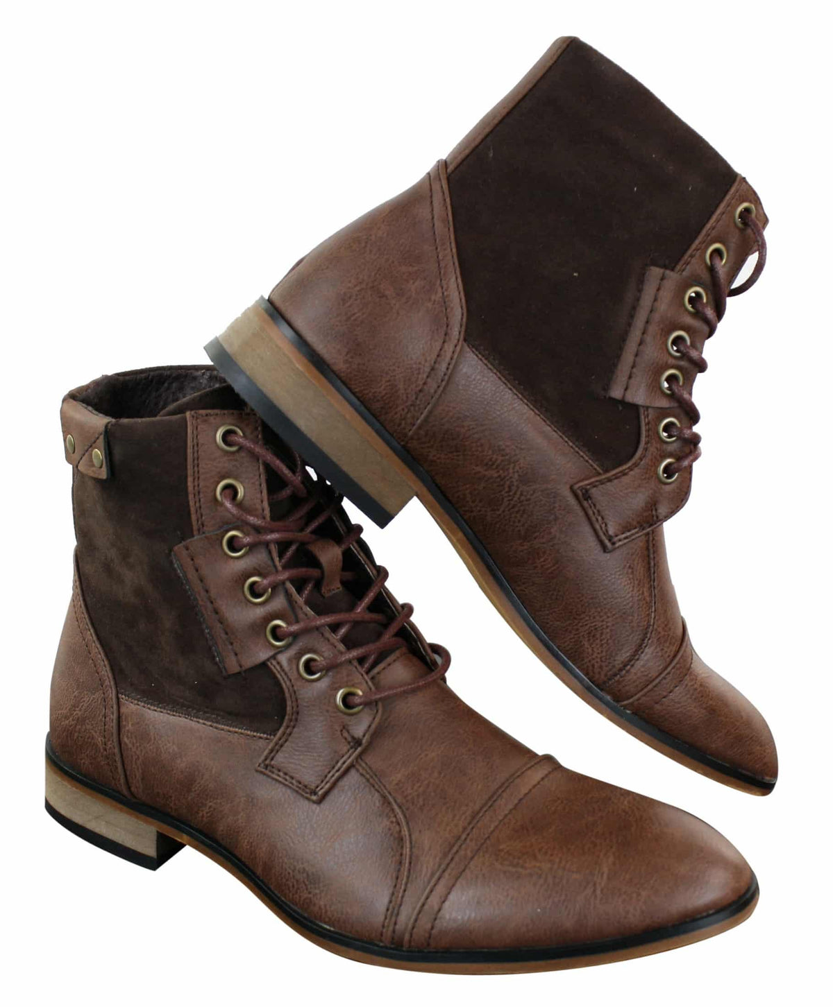 Galax GLX3516 Muške Retro Vintage Urbane Gležnjače Uske Kožne Brušene Čizme s Vezicama Smart Casual