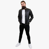 Happy Gentleman B102 - Muška crna bajkerska jakna od prave kože kroja