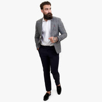 Sretni gospodin ELEGANTE vuneno odijelo od 3 dijela s kontrastnim smeđim prslukom