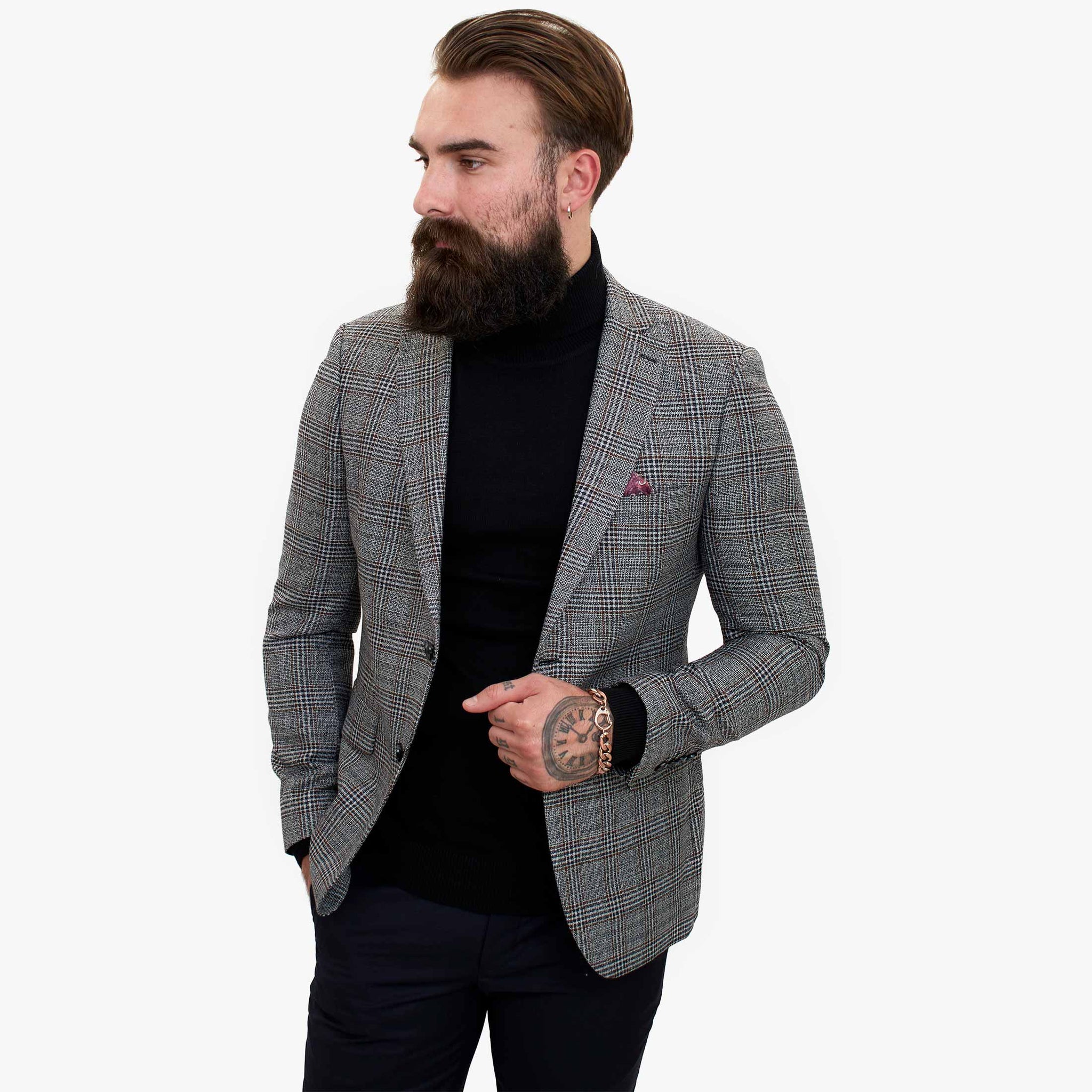 Sretni gospodin ELEGANTE vuneno odijelo od 3 dijela s kontrastnim smeđim prslukom